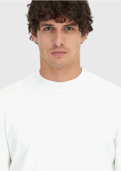 Ekru Bisiklet Yaka Düz Örgü Triko Kazak indirimleri