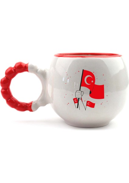Bayrak El Yapımı Krem Parlak Puf Kupa - El Işçiliği Hediyelik Kupa Bardak Mug
