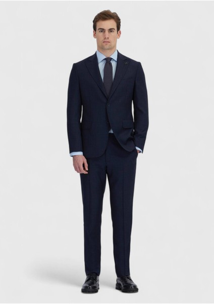 Lacivert Desenli Zeroweight Slim Fit %100 Yün Takım Elbise fiyatları