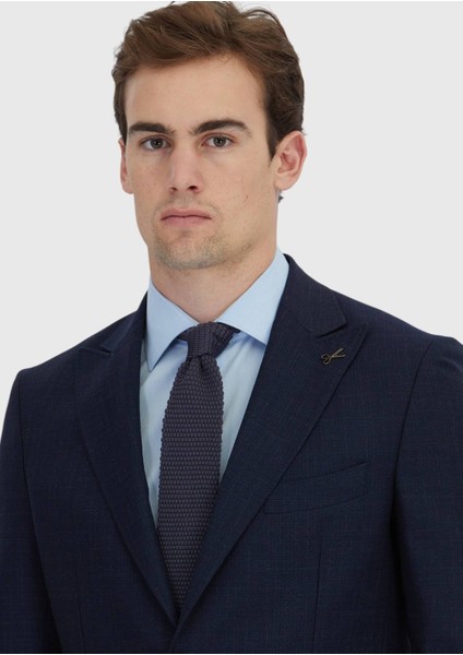 Lacivert Desenli Zeroweight Slim Fit %100 Yün Takım Elbise modelleri