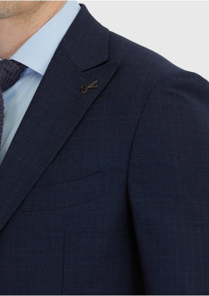 Lacivert Desenli Zeroweight Slim Fit %100 Yün Takım Elbise indirimleri