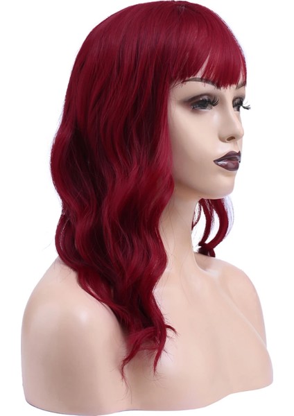 Dalgalı Kısa Perçemli Fiber Sentetik Peruk - Kızıl fiyatları