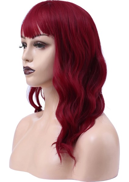 Dalgalı Kısa Perçemli Fiber Sentetik Peruk - Kızıl modelleri