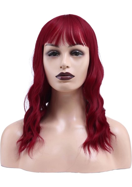 Dalgalı Kısa Perçemli Fiber Sentetik Peruk - Kızıl fırsatları