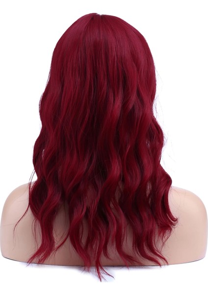 Dalgalı Kısa Perçemli Fiber Sentetik Peruk - Kızıl indirimleri