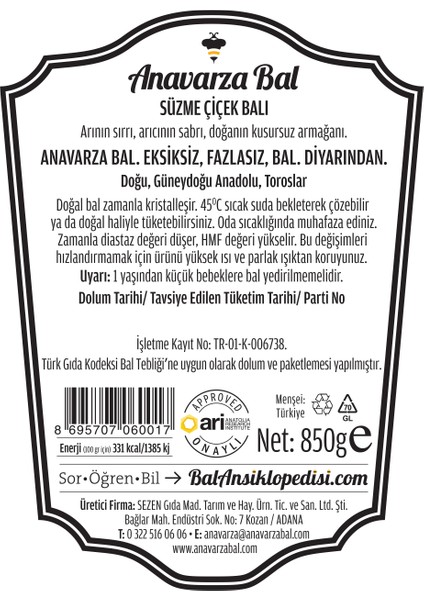 Süzme Çiçek Balı 850g fiyatları