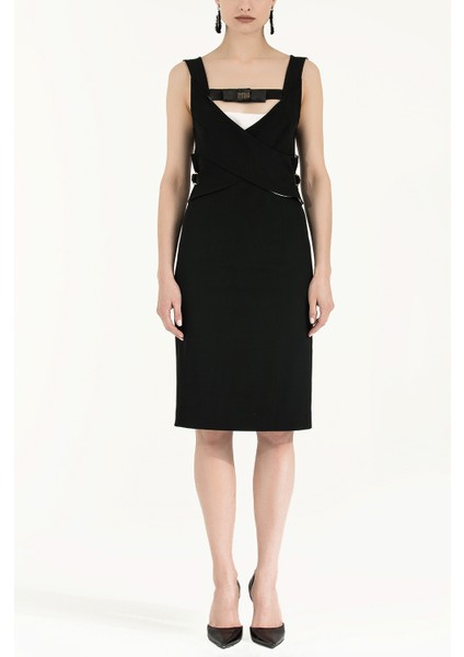 Siyah Beyaz Dar kesim mini elbise 90683