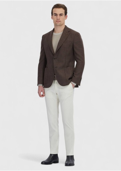 Kahverengi Desenli Zeroweight Slim Fit %100 Yün Ceket fiyatları