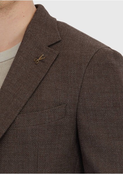 Kahverengi Desenli Zeroweight Slim Fit %100 Yün Ceket fırsatları