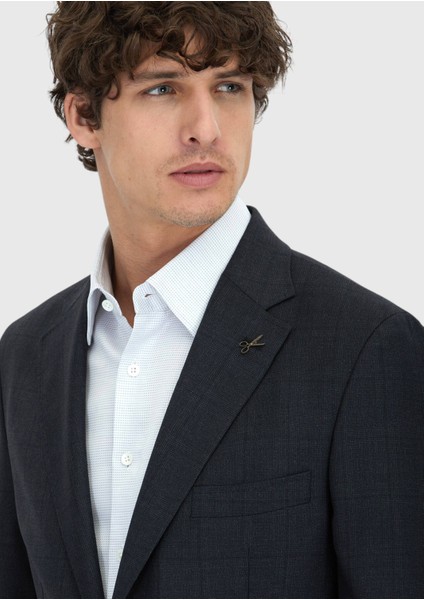 Antrasit Kareli Zeroweight Slim Fit %100 Yün Takım Elbise modelleri