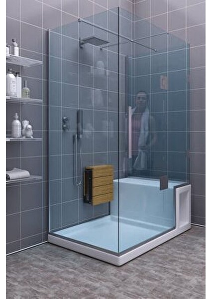 Sardunya Ahşap Duvara Monte Katlanabilir Duş Taburesi 35x42 cm Estetik Tasarım modelleri