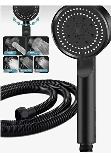 5 Fonksiyonlu Mat Siyah Duş Başlığı Turbo Pervane Özelliğiyle Su Akış Kontrolü fırsatları