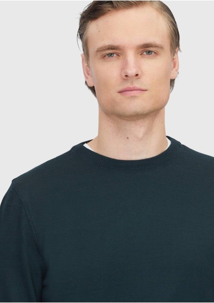 Yeşil Bisiklet Yaka Düz Örgü Yün Karışımlı Triko Kazak modelleri