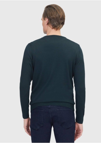 Yeşil Bisiklet Yaka Düz Örgü Yün Karışımlı Triko Kazak indirimleri