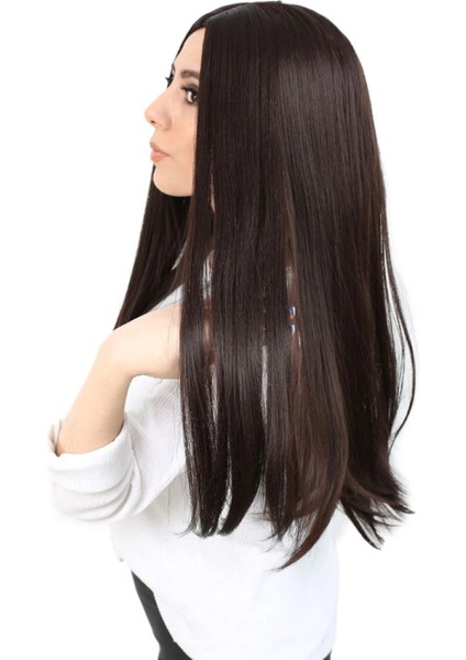 Fiber Sentetik Uzun Düz Peruk - Koyu Kahve modelleri