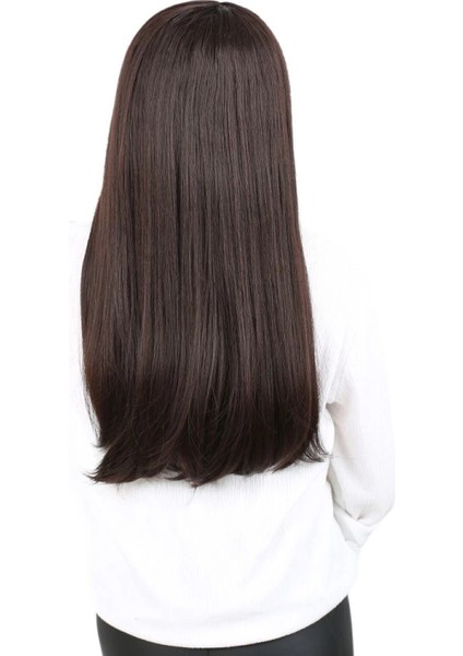 Fiber Sentetik Uzun Düz Peruk - Koyu Kahve fırsatları