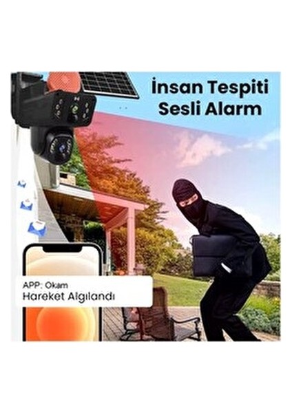 4 G Solar PTZ Kamera Gece Görüşlü İki Yönlü Ses 355 Derece Hareket Algılama