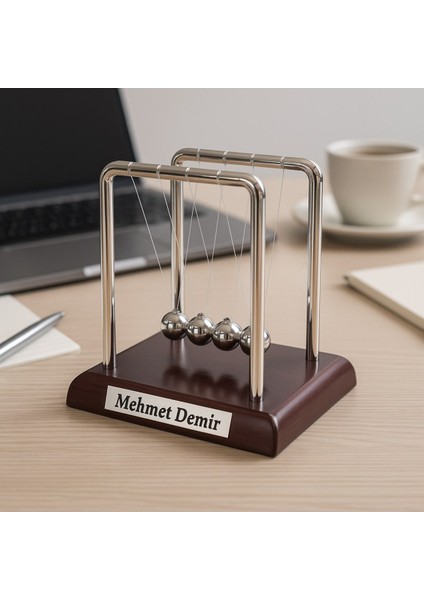 Isim Yazılı Kişiye Özel Newton Sarkaçı Metal Denge Topu Masaüstü Ofis Şık Dekoratif Hediye Küçük Boy