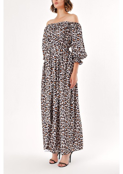 Leopar Düşük Omuz Bol Kesim Elbise 92635 modelleri