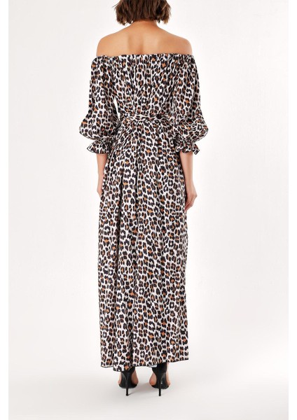 Leopar Düşük Omuz Bol Kesim Elbise 92635 fırsatları