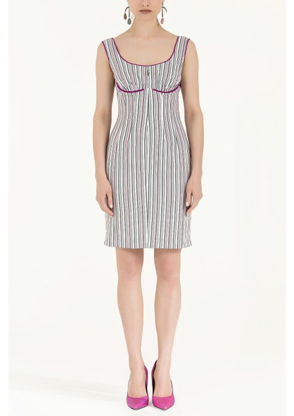 Siyah Beyaz Çizgili pamuk mini elbise 90658