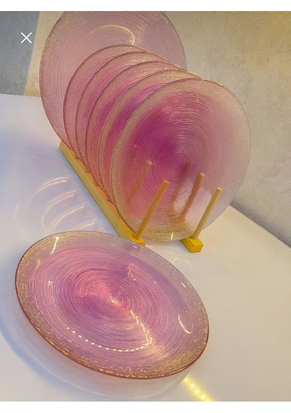 Pembe Altın Işıltılı Cam Pasta Tabağı Zarif Sofra Sunum Tabakları