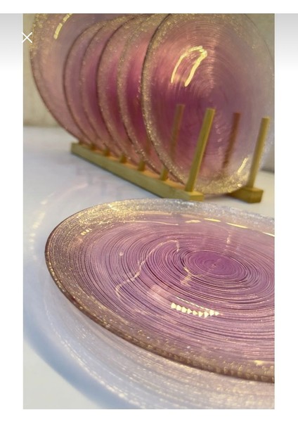 Pembe Altın Işıltılı Cam Pasta Tabağı Zarif Sofra Sunum Tabakları modelleri