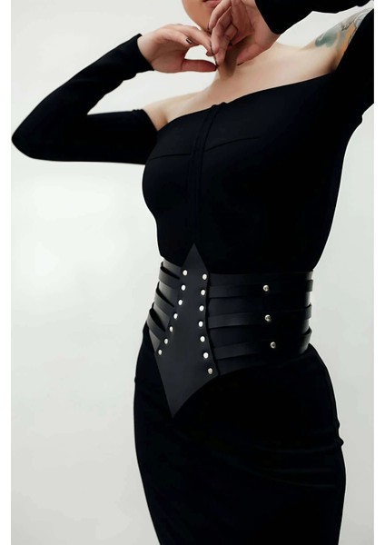 Perçin Detaylı, Şık Elbise Üzeri Deri Korse Kemer, Elbise Kemeri - APFT1087 fiyatları