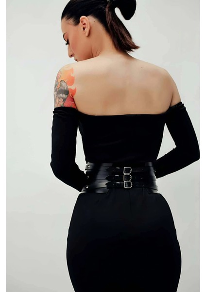 Perçin Detaylı, Şık Elbise Üzeri Deri Korse Kemer, Elbise Kemeri - APFT1087 fırsatları