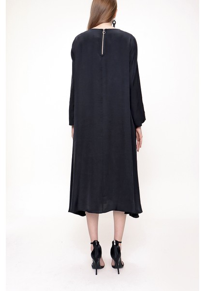 Haki Siyah Kontrast detaylı midi elbise 93721 fırsatları