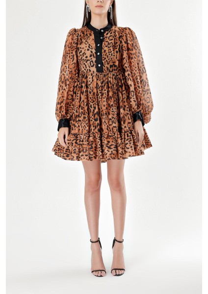Leopar Büzgülü kısa elbise 94240 fiyatları