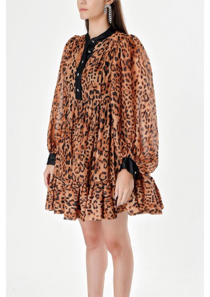 Leopar Büzgülü kısa elbise 94240 modelleri
