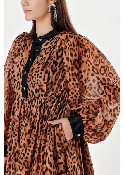 Leopar Büzgülü kısa elbise 94240 indirimleri
