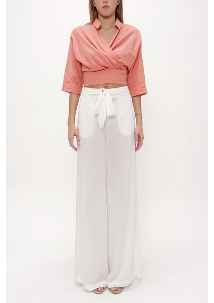 Ekru Desenli bol Kesim viskon pantolon 41250