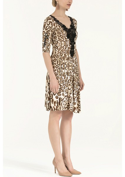 Taba Güpürlü leopar desen mini elbise 90824 fiyatları