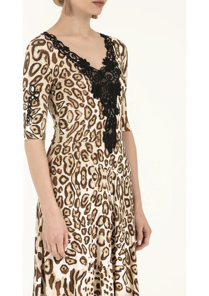 Taba Güpürlü leopar desen mini elbise 90824 modelleri