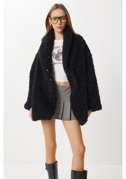 Oversize Suni Kürk Kaban LVW0008 Siyah fiyatları