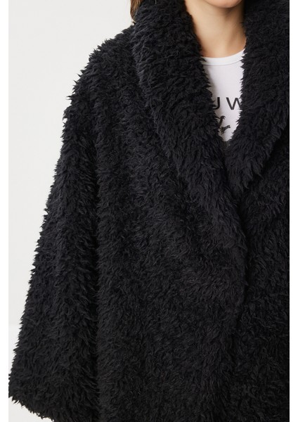 Oversize Suni Kürk Kaban LVW0008 Siyah indirimleri