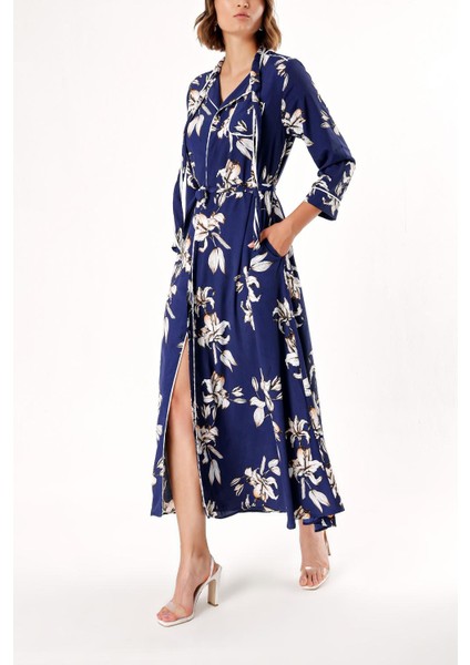 Çiçek Baskı Biyeli gömlek elbise 94039