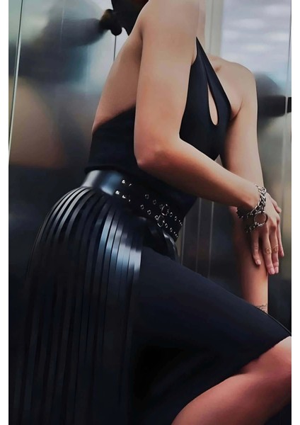 Püsküllü Deri Etek, Şık Deri Etek, Uzun Deri Etek, Siyah Deri Etek - APFT637 modelleri