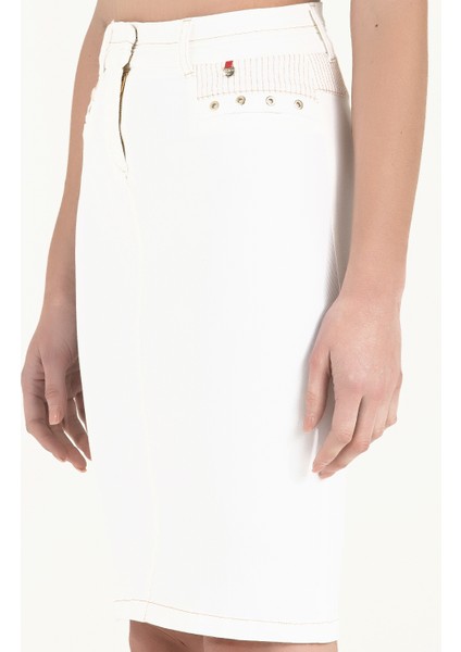 Beyaz Kontrast dikişli pamuk etek 80407 modelleri
