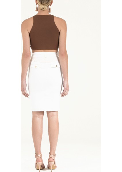 Beyaz Kontrast dikişli pamuk etek 80407 fırsatları