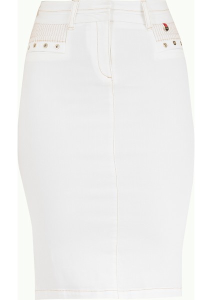 Beyaz Kontrast dikişli pamuk etek 80407 indirimleri