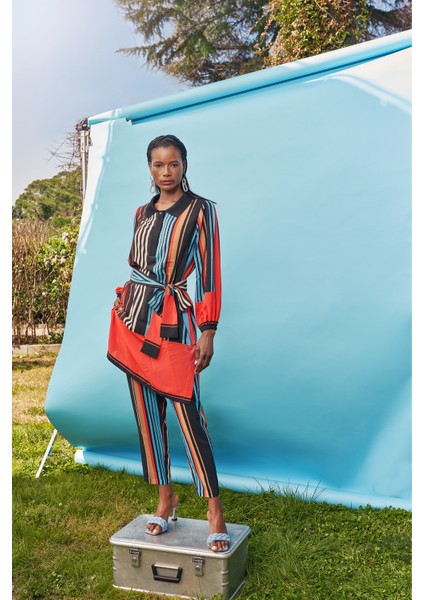 Desenli Ribanalı bol kesim gömlek elbise 93524