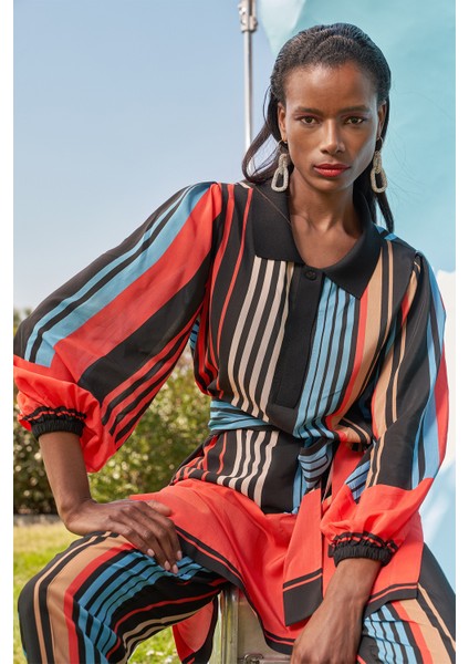 Desenli Ribanalı bol kesim gömlek elbise 93524 modelleri