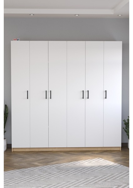 6 Kapaklı 16 Raflı Gardırop Elbise Dolabı 6 Kapaklı Gardırop Smyrna Safir Meşe Beyaz fiyatları