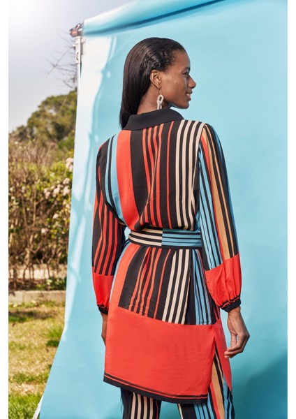 Desenli Ribanalı bol kesim gömlek elbise 93524 fırsatları