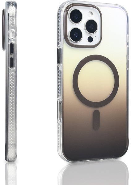 iPhone 16 Pro Max Kılıf M-Safe Şarj Özellikli Transparan Renk Geçişli Znth Toros Kapak - Siyah