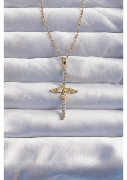 316L Çelik Zincir Gold Renkli Zirkon Taşlı Kılıç Model Anka Kuşu Kolye - TJ-BKO8986 modelleri