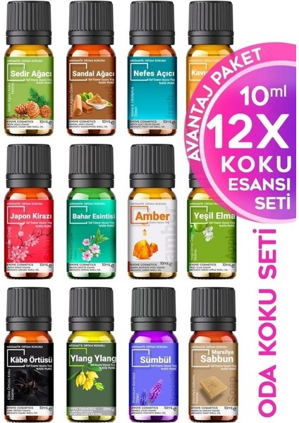 Cosmetics Miss'ev 12'li Set Saf Esansiyel Yağ, Oda Kokusu - Buhurdanlık Yağı Avantajlı Paket. Esansiyel Difüzör Buhardan Koku Özü fiyatları